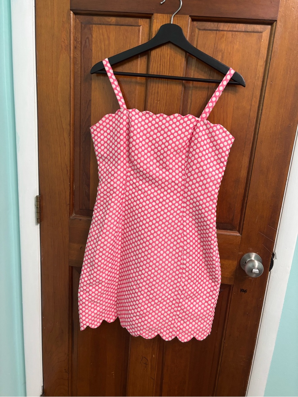 Pink Polka Dot Scallop-Hem Mini Dress